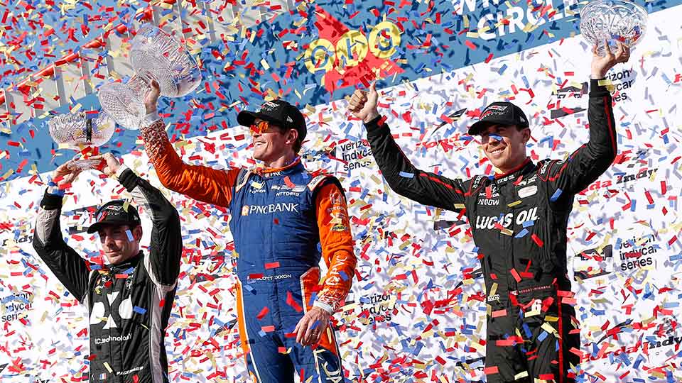 Scott Dixon, Simon Pagenaud and Robert Wickens on the Podium in Toronto